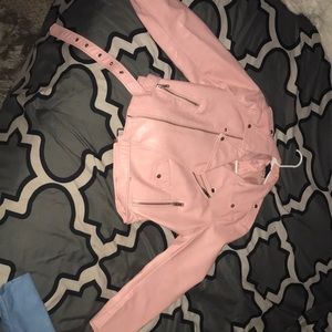 Soft pink Zara 3:4 sleeve Faux Leather Moro Jacket